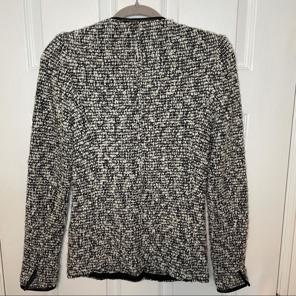 𝅺ISABEL Marant Black & White Tweed with Leather Trim Wool Blend Button Jacket 0 - Picture 4 of 7